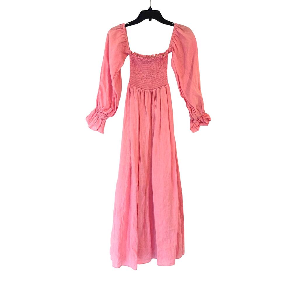 Petal & Pup Pink Linen Smocked Puff Sleeve Maxi Dress S - Picture 2 of 5
